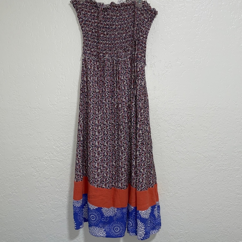 THML Navy, White & Rust Floral Smocked Tie-Shoulder Maxi Dress - Picture 2 of 8